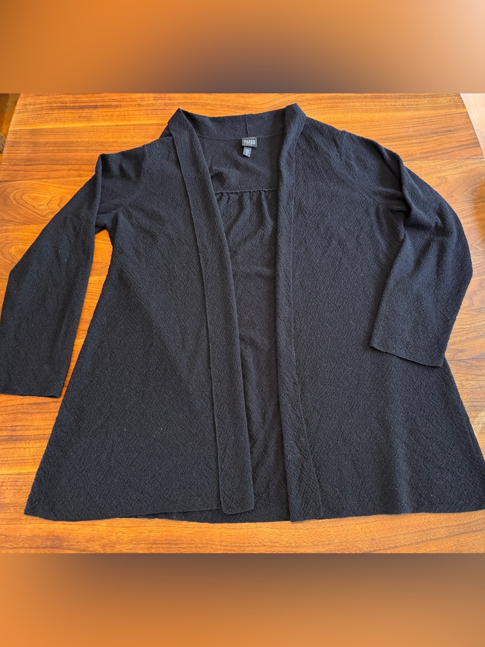 Eileen Fisher Woman Wool Crepe Black Open Cardigan in Excellent Condition Sz 2X